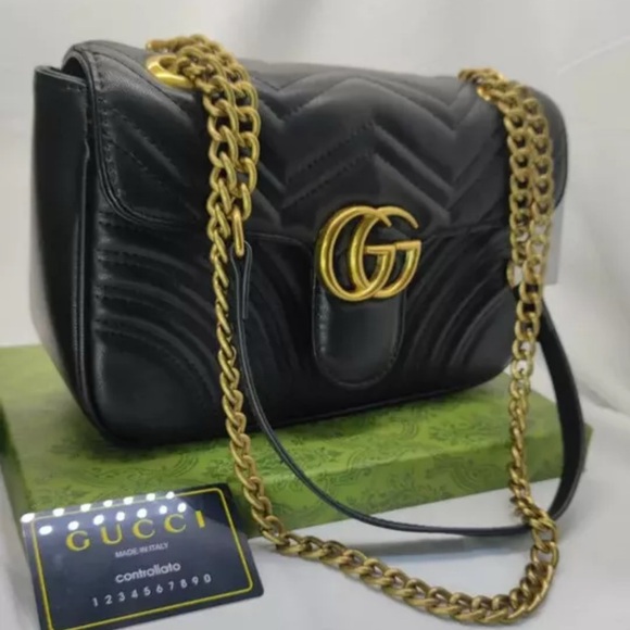 Gucci GG Marmont Matelasse Shoulder Bag Hibiscus Black Leather - new condition - Picture 1 of 7